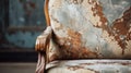 Rustic Charm: Close-up Of Vintage Satin Armchair With Natural Grain And Peeling Paint