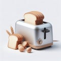Photo of a Toaster and bread cut out isolated on solid white background. ai generative Royalty Free Stock Photo