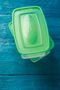 Photo on top of lunchboxes with green covers