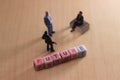 Photo Top View Mini Figure Toy Two Businessman Talking About Their Future Organization or Corporate