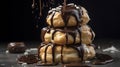 A Photo of a Tower of Cream Puffs with a Drizzle of Chocolate