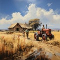 Charming Australian Landscape: Tractor Painting In Cinematic Style
