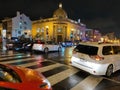 Traffic on a Rainy Busy Night in Georgetown of Washington DC Royalty Free Stock Photo