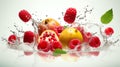 tropical fruit floating in water with splash white background ai generated Royalty Free Stock Photo