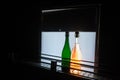 Photo of two bottles of sparkling wine on the bottling and sealing conveyor Royalty Free Stock Photo