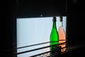 photo of two bottles of sparkling wine on the bottling and sealing conveyor line at the winery Royalty Free Stock Photo