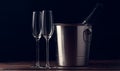 Photo of two empty wine glasses, bottle of champagne Royalty Free Stock Photo