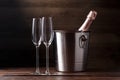 Photo of two empty wine glasses, iron bucket Royalty Free Stock Photo