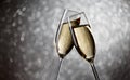 Photo of two glasses with champagne on gray background, Royalty Free Stock Photo