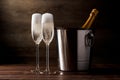 Photo of two glasses with sparkling wine, iron bucket Royalty Free Stock Photo