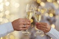 Photo of two people holding glasses of shampagne on xmas Royalty Free Stock Photo