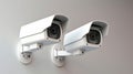 Photo of two white security cameras mounted on a wall Royalty Free Stock Photo