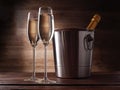 Photo of two wine glasses with champagne, steel bucket Royalty Free Stock Photo
