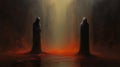 Fiery River: A Dark And Emotional Oil Painting In Beksinski Style