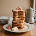 a photo of a very tall stack of french toast