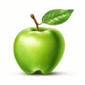 Realistic Apple With Green Leaves On White Background