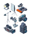 Photo video cameras. Various equipment of video or photo studio Royalty Free Stock Photo