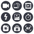 Photo, video icons. Camera, photos and frame