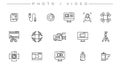 Photo and Video icons. Line style vector set