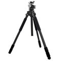 Photo and video tripod with smartphone adapter and quick release plate on white