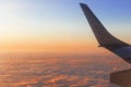 View from the airplane window at dawn during the flight Royalty Free Stock Photo