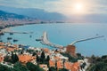 Photo of view of Alanya harbor before sunset. Turkey.