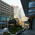 View of the buildings through the Shoppers Plaza in Boston