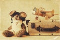 Photo of vintage toy plane and cute teddy bear Royalty Free Stock Photo