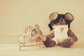 Photo of vintage toy plane and cute teddy bear Royalty Free Stock Photo