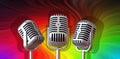 Old vintage mics microphones recording sound music singing studio stage Royalty Free Stock Photo