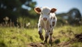 photo of Walking cute Calf in farm generative AI