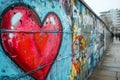 A photo of a wall adorned with a heart-shaped painting, showcasing a simple yet striking piece of urban art, Graffiti of a heart