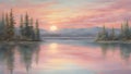 paintings of natural scenery, evening atmosphere with red skies