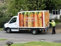 Sainsbury`s home delivery van supplying groceries to elderly women during the Coronavirus COVID-19 pandemic