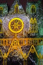 Detail of the facade of Saint-Jean Cathedral, Lyon - France, during the Festival of Lights 2022 Royalty Free Stock Photo