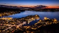 City Scene with Aerial View of Bergen Center after Sunset Royalty Free Stock Photo