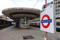 Harrow on the Hill station Transport for London roundel sign on tube platform