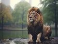 A Lion in the rain Royalty Free Stock Photo