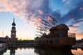 The ship in matryoshka square of NZH Manzhouli sunset