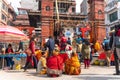 Kathmandu-18.03.2019: The beggars sitting neat temple at durbar square in Kathmandu