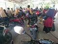 people queue to enter very using motorbikes Royalty Free Stock Photo