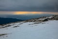 Landscape in romanian mountains.Sunset at Muntele Mic. Royalty Free Stock Photo