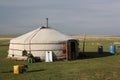 A Mongolian ger (tent) in the evening silence of the huge steppe, Tuv province, Central Mongolia. Royalty Free Stock Photo