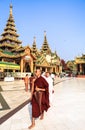 A Monk at Shwedagon pagoda in Yangoon Royalty Free Stock Photo