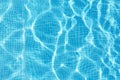 Photo of water in swimming pool, surface of blue pool, ripple vacuity in pool, sun reflection in basin, clear light blue pool Royalty Free Stock Photo