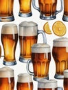 Photo Of Watercolor Beer Glasses Set Isolated On White Background. Generative AI Royalty Free Stock Photo