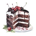 Photo watercolor of a black forest cake on a white background Royalty Free Stock Photo