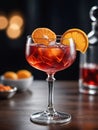 Photo Of Watercolor Chic Illustration Of A Negroni Cocktail. Generative AI