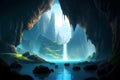 waterfall from cave view ai generated