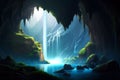 waterfall in cave view illustration ai generated